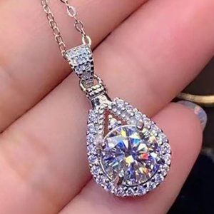 Certified 5ct. t.w. Moissanite Diamond Teardrop Halo Necklace NEW